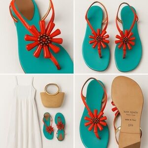 Kate Spade New York Red Floral Sandals – Size 9.5B Bright, Eye-Catching Blue